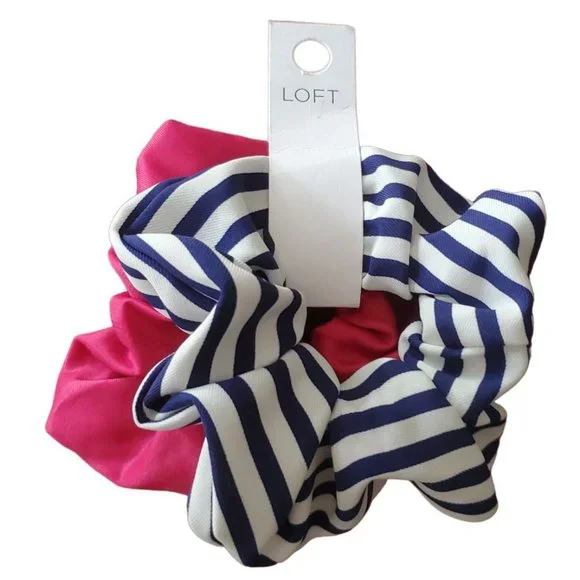 Ann Taylor Loft Striped & Solid Scrunchie Set | NWT | Navy Blue White Fuchsia - Picture 2 of 5